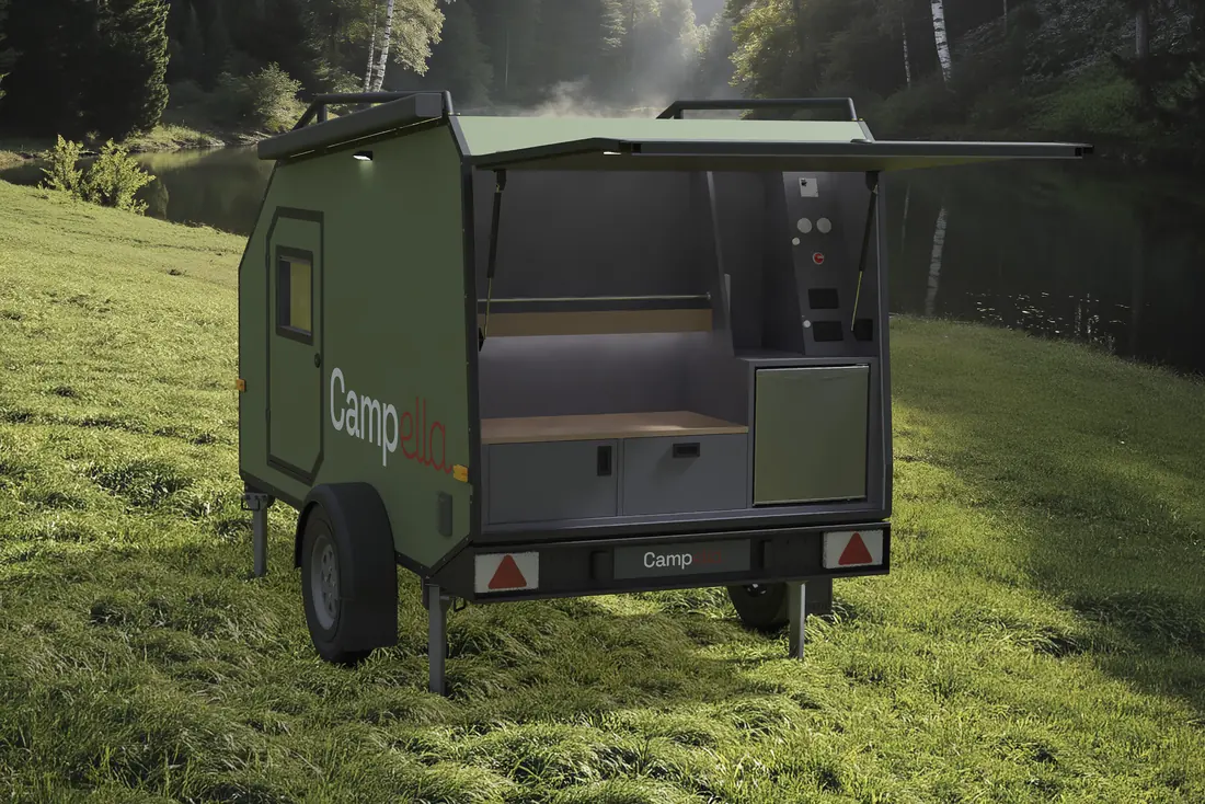 Grüner Campella mit offener Küche im Wald